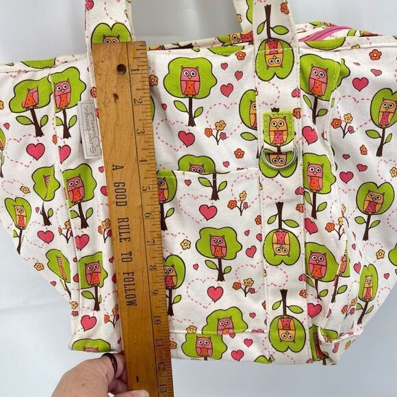 Sugarbooger Owl Tree Print Tote Shoulder Bag Lined Pockets Canvas Green - Picture 5 of 16